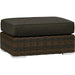 Montecito Outdoor Ottoman by Sunset West in cognac. Made from resin wicker in a modern style.