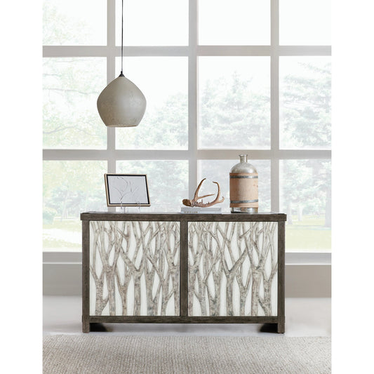 Commerce & Market Aspen Grove Door Chest by Hooker Furniture in dark wood and dark wood finish. Made from oak veneers and resin in a modern style.