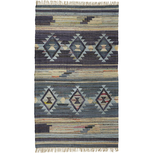 Gallvin Navajo Ganado Rug - R0758 by Feizy in blue, beige. Made from cotton in a unique style.