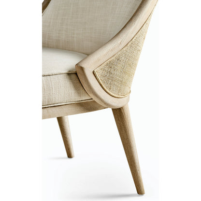 Water Basin Dining Side Chair by Jonathan Charles in whitewash oak. Made from oak, foam, fabric, grass cloth in a modern style.