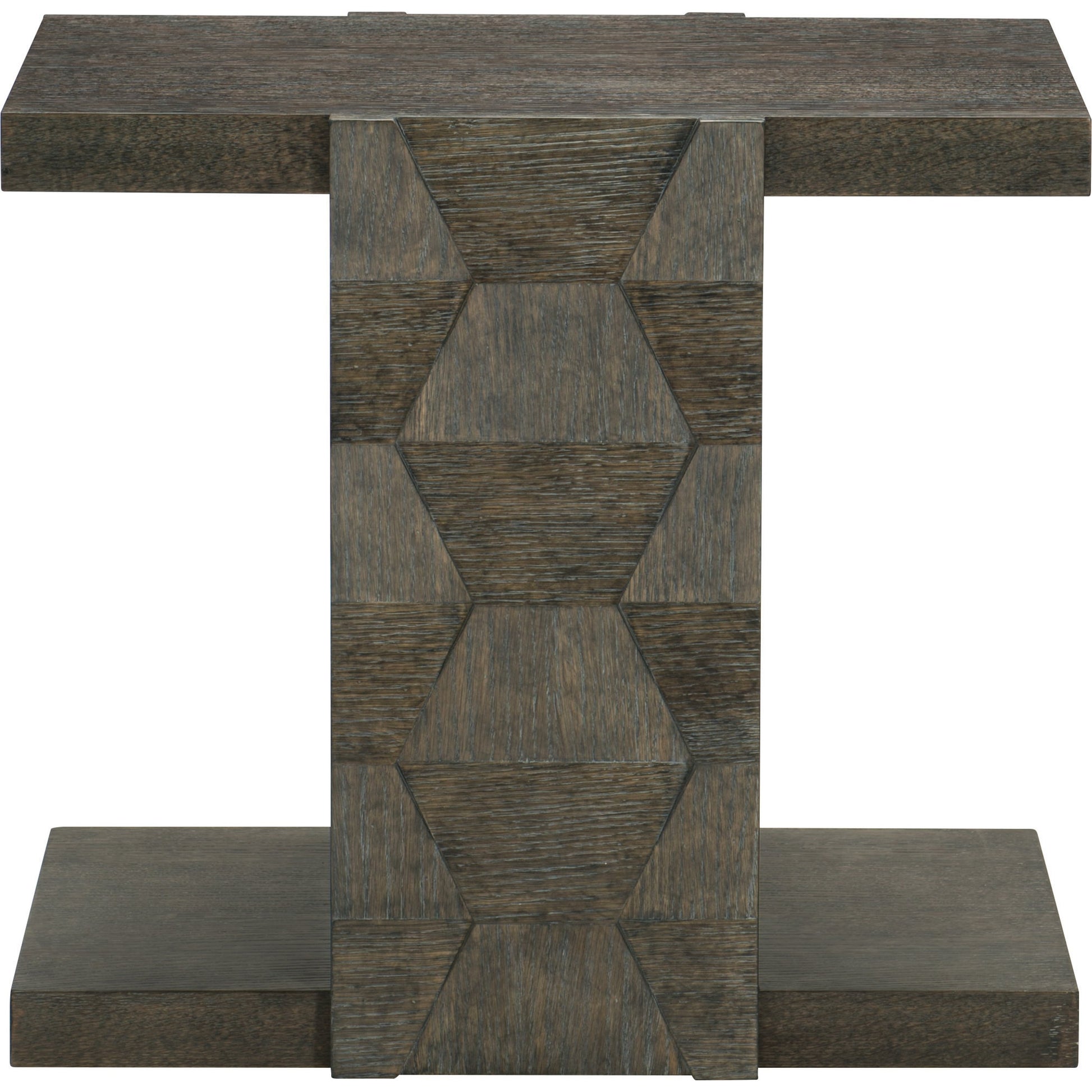 Linea End Table by Bernhardt in cerused charcoal. Made from white oak veneers in a unique style.