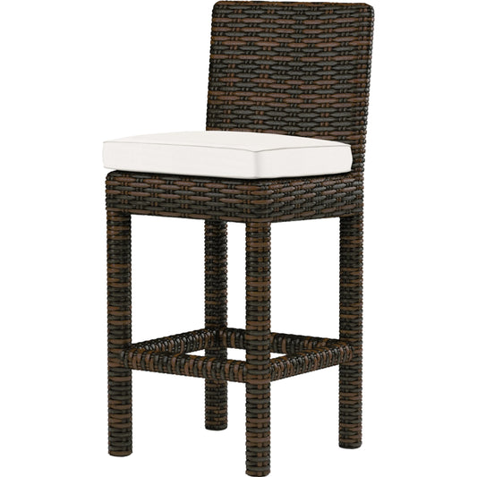 Montecito Outdoor Counter Stool by Sunset West in cognac. Made from resin wicker in a modern style.