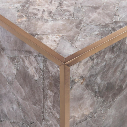 Tildon Side Table by Bernhardt in smokey quartz, aged brass. Made from stone, metal in a modern style.