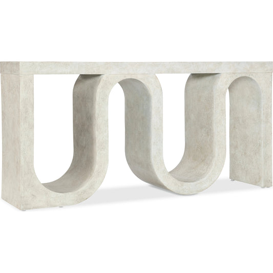 Melange Snaked Console Table by Hooker Furniture in cream textured. Made from maple veneers, resin in a modern style.