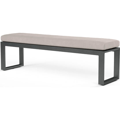 Redondo Outdoor Dining Bench by Sunset West in grays. Made from aluminum in a modern style.