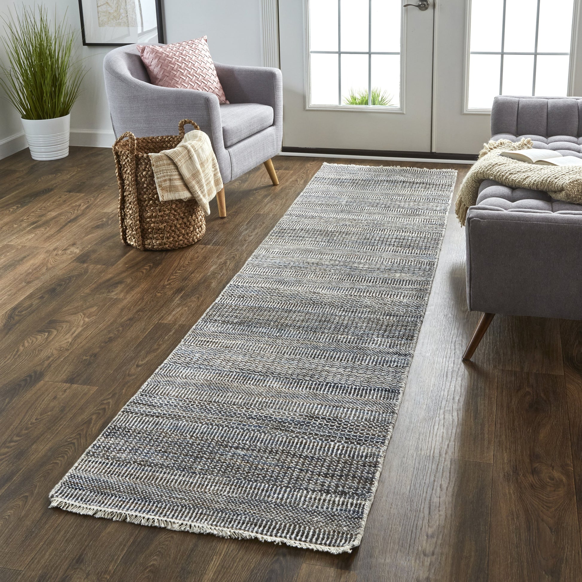 Janson Transitional Stripes Rug - I6065 by Feizy in gray. Made from wool, viscose in a unique style.