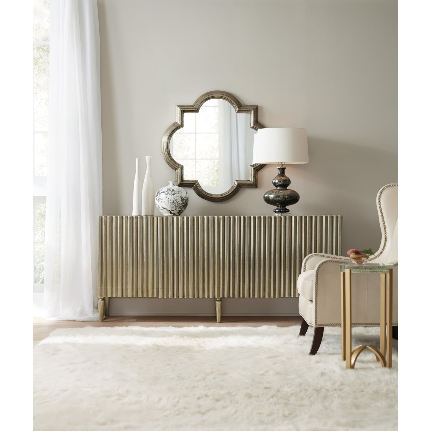 003 SI-1748938 | Lifestyle | German Silver Console by Hooker Furniture in german silver. Made from mango solids, german silver foil in a modern style.