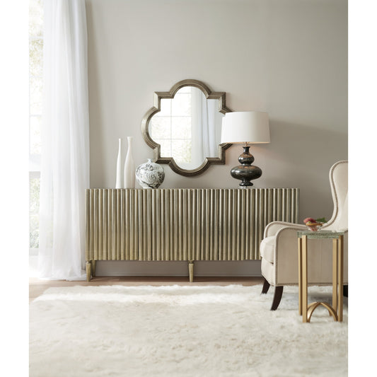 German Silver Console by Hooker Furniture in german silver. Made from mango solids, german silver foil in a modern style.