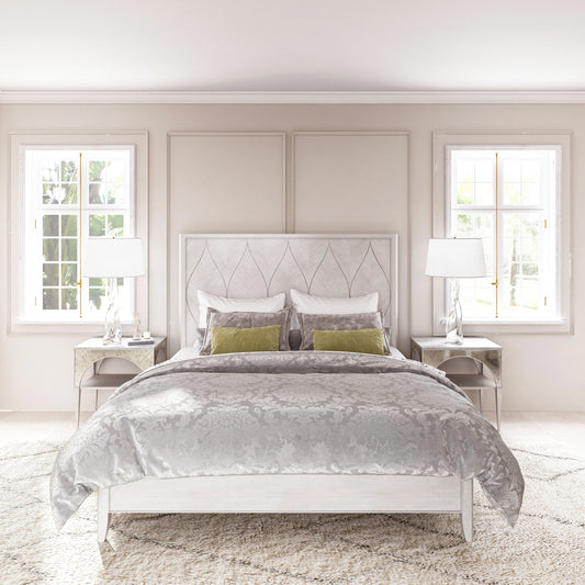 Mezzanine Panel Bed by A.R.T. Furniture in dove gray. Made from parawood, poplar solids, maple veneer in a modern style.