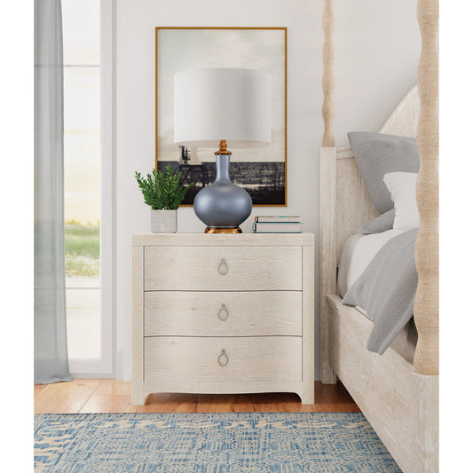 Serenity Antigua Three Drawer Nightstand by Hooker Furniture in surf, champagne. Made from oak veneers in a modern style.