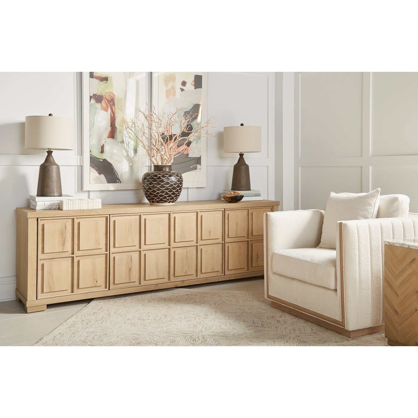 005 SI-2155779 | Lifestyle | Garrison Accent Table by A.R.T. Furniture in washed oak. Made from parawood solids with ash embossing, white oak veneers, travertine in a cottage & farmhouse style.