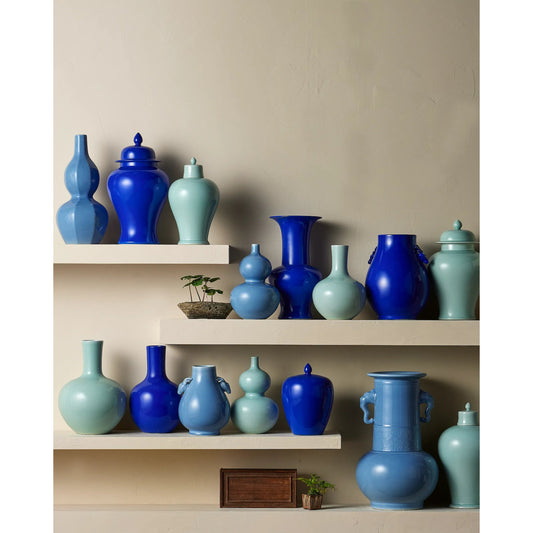 Ocean Blue Temple Jar by Currey and Company in ocean blue. Made from porcelain in a modern style.