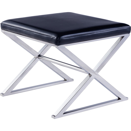 Luxe Footstool by Pasargad Home in chrome. Made from faux leather in a modern style.