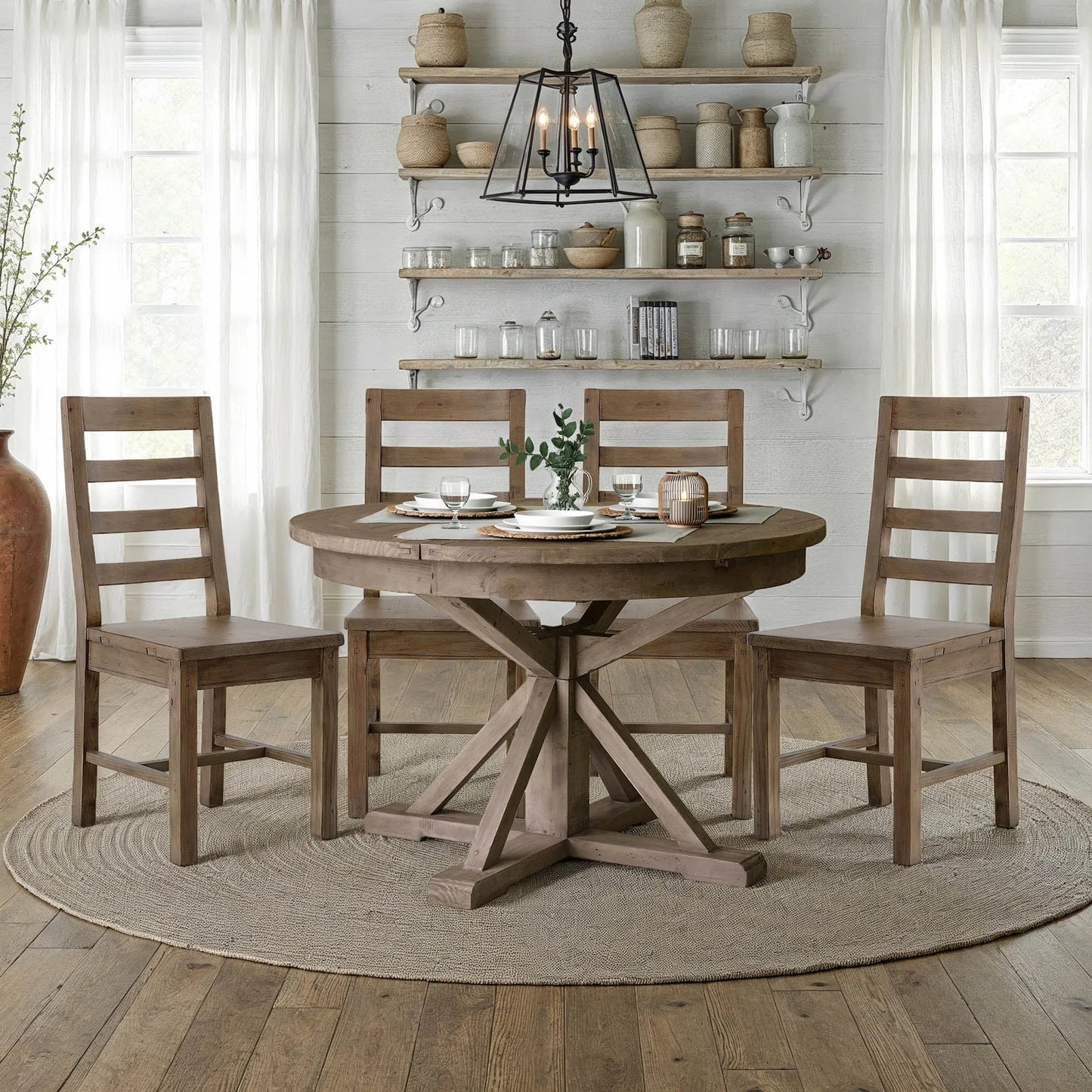 017 SI-2452845 | Lifestyle | Irish Coast Round 47/63" Extension Dining Table by LH Imports in sundried. Made from unique in a traditional style.