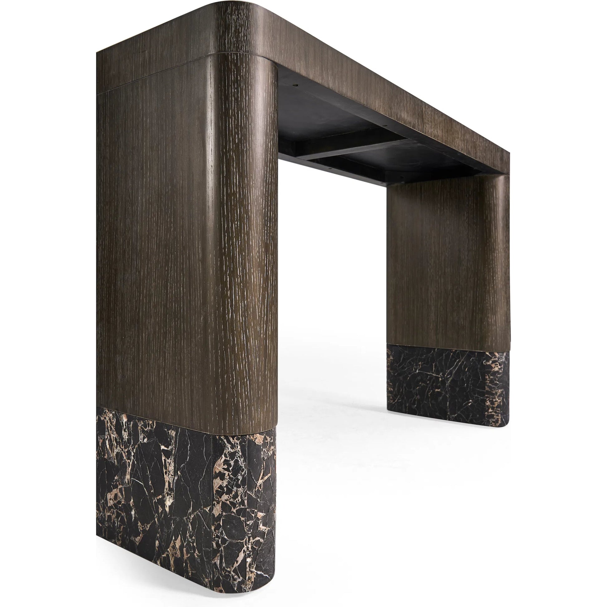 Monarch Console Table by Jonathan Charles in chocolate apricot oak. Made from main oak veneer in a unique style.
