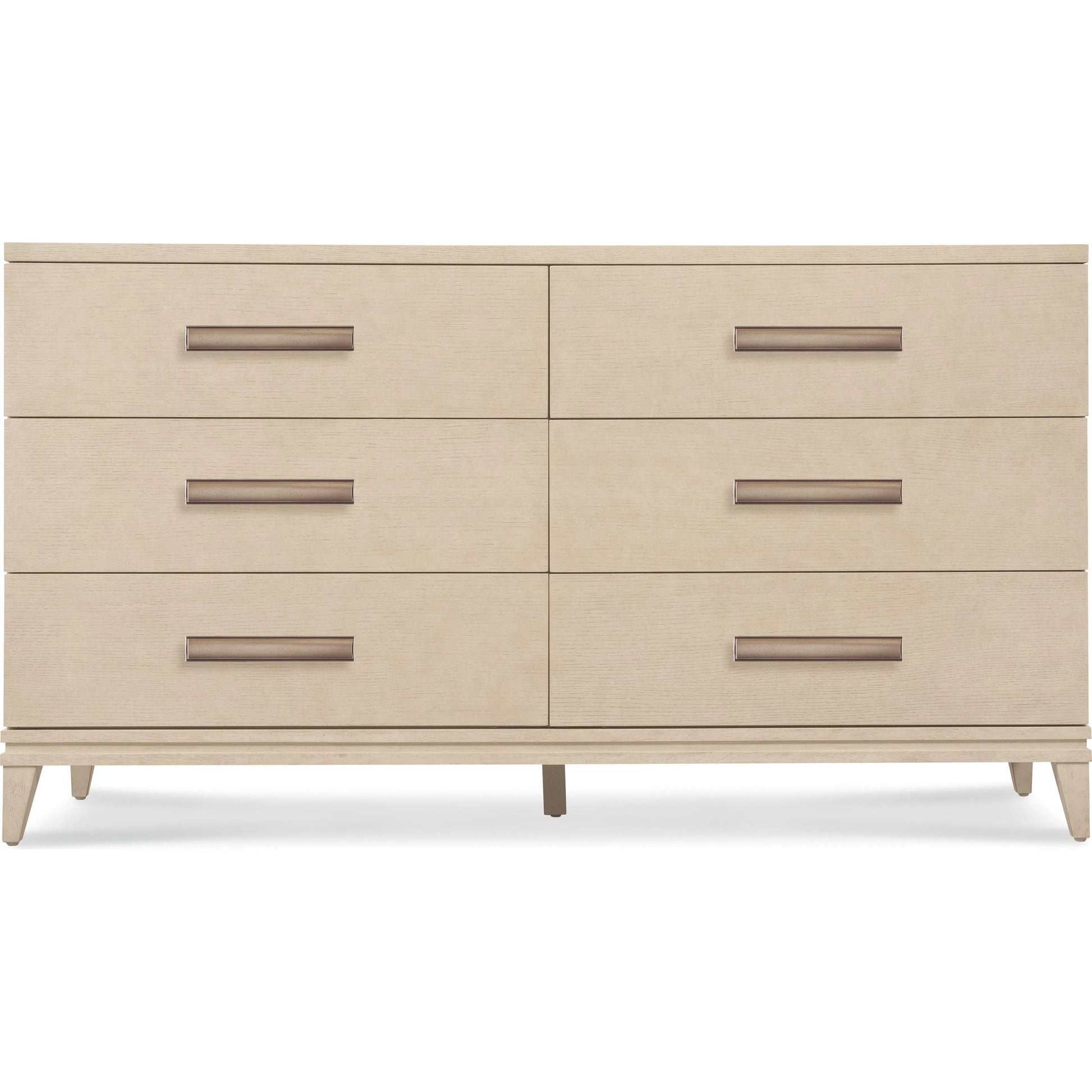 Westwood Six-Drawer Dresser by Hooker Furniture in light wood and polished limestone. Made from oak veneers in a transitional style.