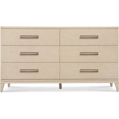 Westwood Six-Drawer Dresser by Hooker Furniture in light wood and polished limestone. Made from oak veneers in a transitional style.