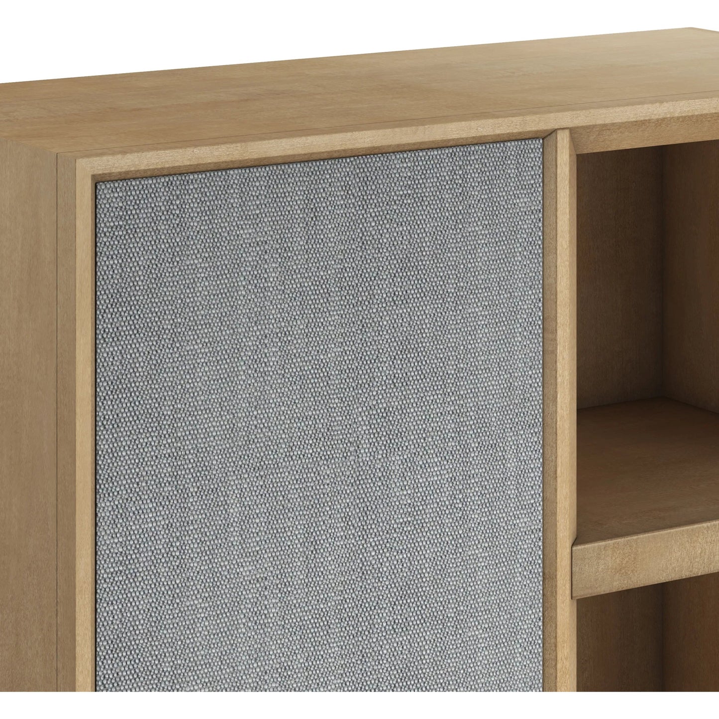 006 SI-2447945 | Closeup | Loft Etagere Bookcase by A.R.T. Furniture in brown and natural maple. Made from poplar, rubberwood, figured maple, fabric in a modern style.