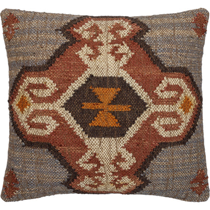 Chichester Pillow - 487797 by Surya in rust, charcoal, cream, mustard, slate blue. Made from front: 70% jute, 30% wool, back: 100% cotton in a modern style.