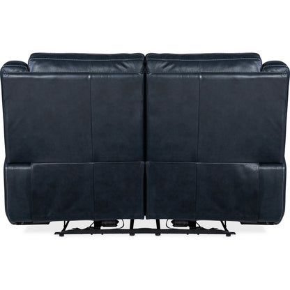 Montel Lay Flat Power Loveseat by Hooker Furniture in cosmos cobalt. Made from leather in a traditional style.