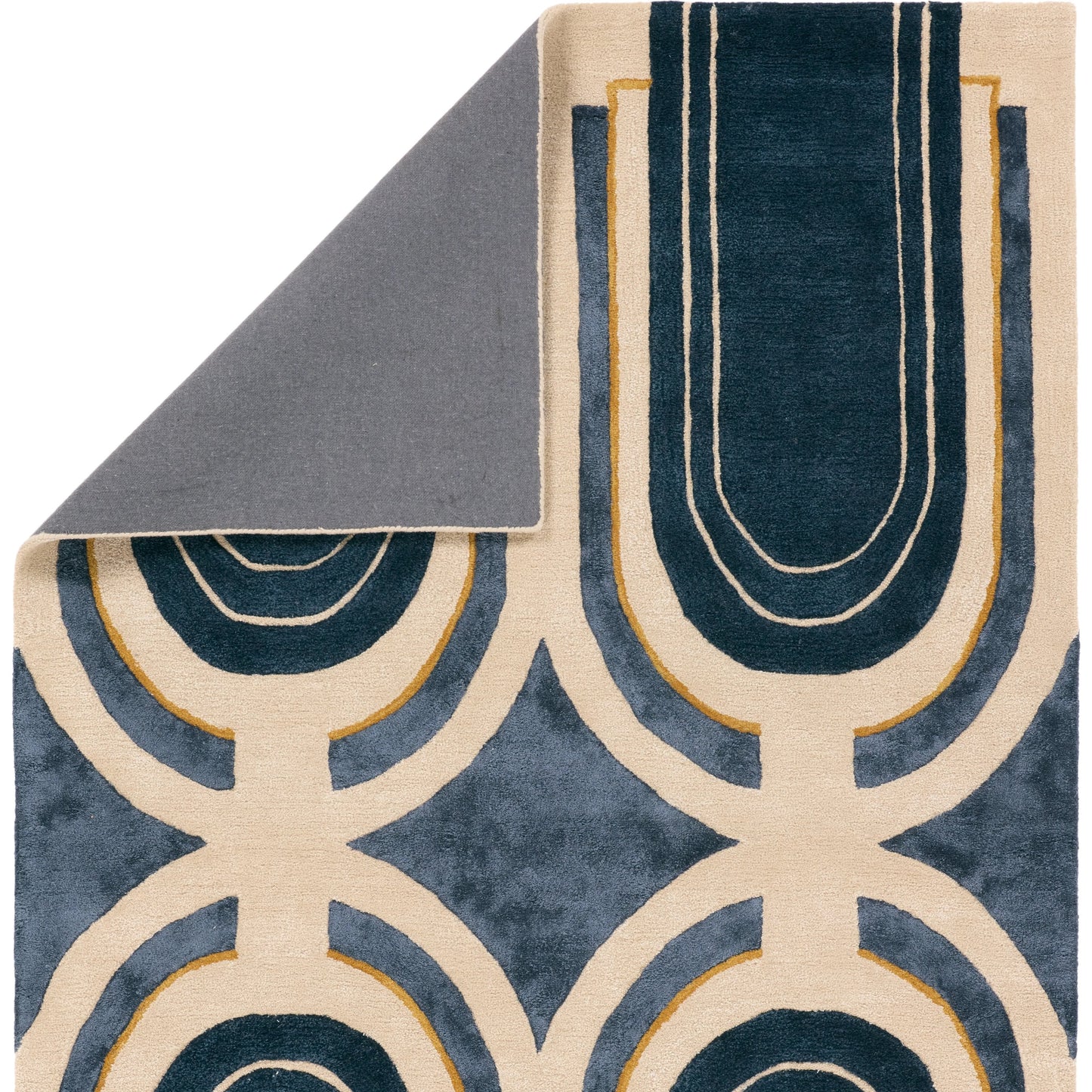 003 SI-2123567,SI-2123568,SI-2123569,SI-2123570 | Closeup | Iconic ICO16 Rug by Jaipur Living in navy, cream. Made from 60% viscose, 40% wool in a unique style.