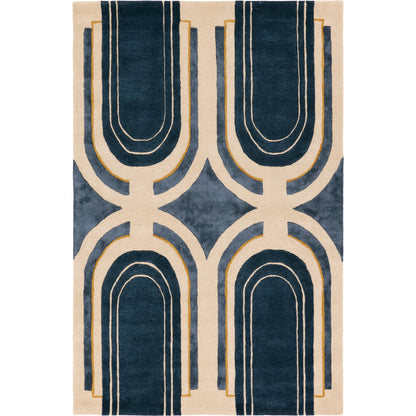 Iconic Partition Rug by Jaipur Living in navy, cream. Made from 60% viscose, 40% wool in a unique style.