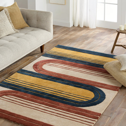 Iconic ICO17 Rug by Jaipur Living in navy, red. Made from 60% wool 40% viscose in a unique style.