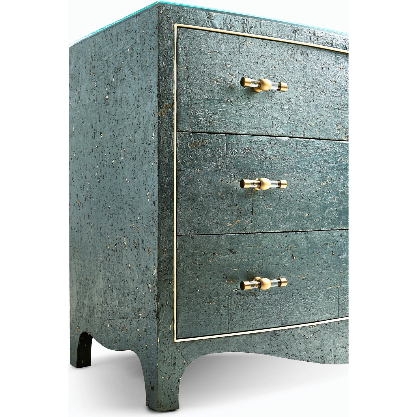 004 SI-2186333 | Closeup | Suberin Cork Bow Front Chest by Jonathan Charles in blue and teal cork wallpaper. Made from beech wood, cork in a modern style.