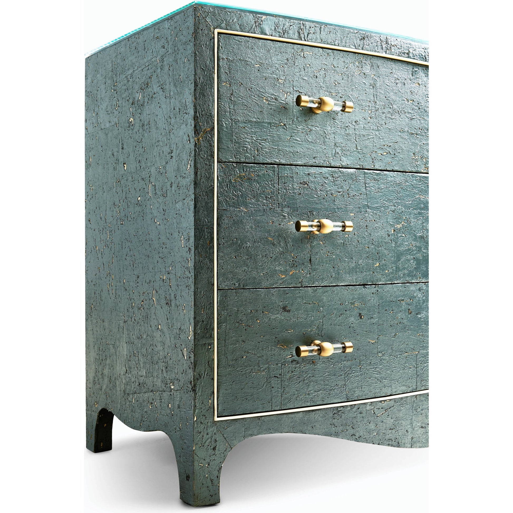 Suberin Cork Bow Front Chest by Jonathan Charles in blue and teal cork wallpaper. Made from beech wood, cork in a modern style.