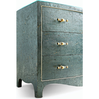 Suberin Cork Bow Front Chest by Jonathan Charles in blue and teal cork wallpaper. Made from beech wood, cork in a modern style.