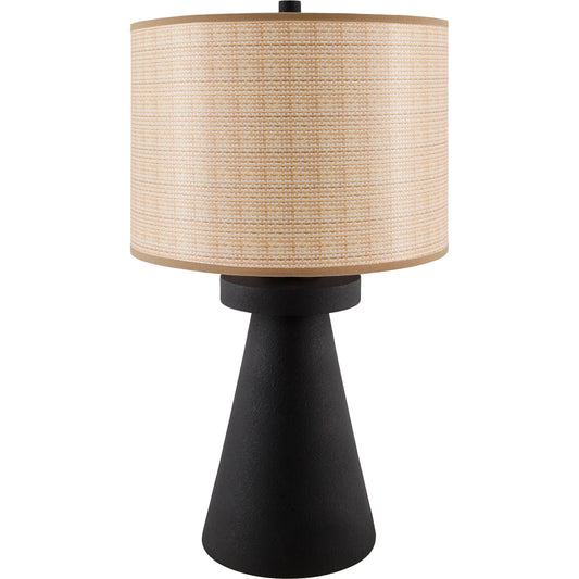 Icacos Accent Table Lamp 624700 by Surya in body: black; shade (outside): brown; shade (inside): orange; finial: black; harp: metallic - nickel; cord: translucent and paintedpainted. Made from resin, linen, polyester, plasti
