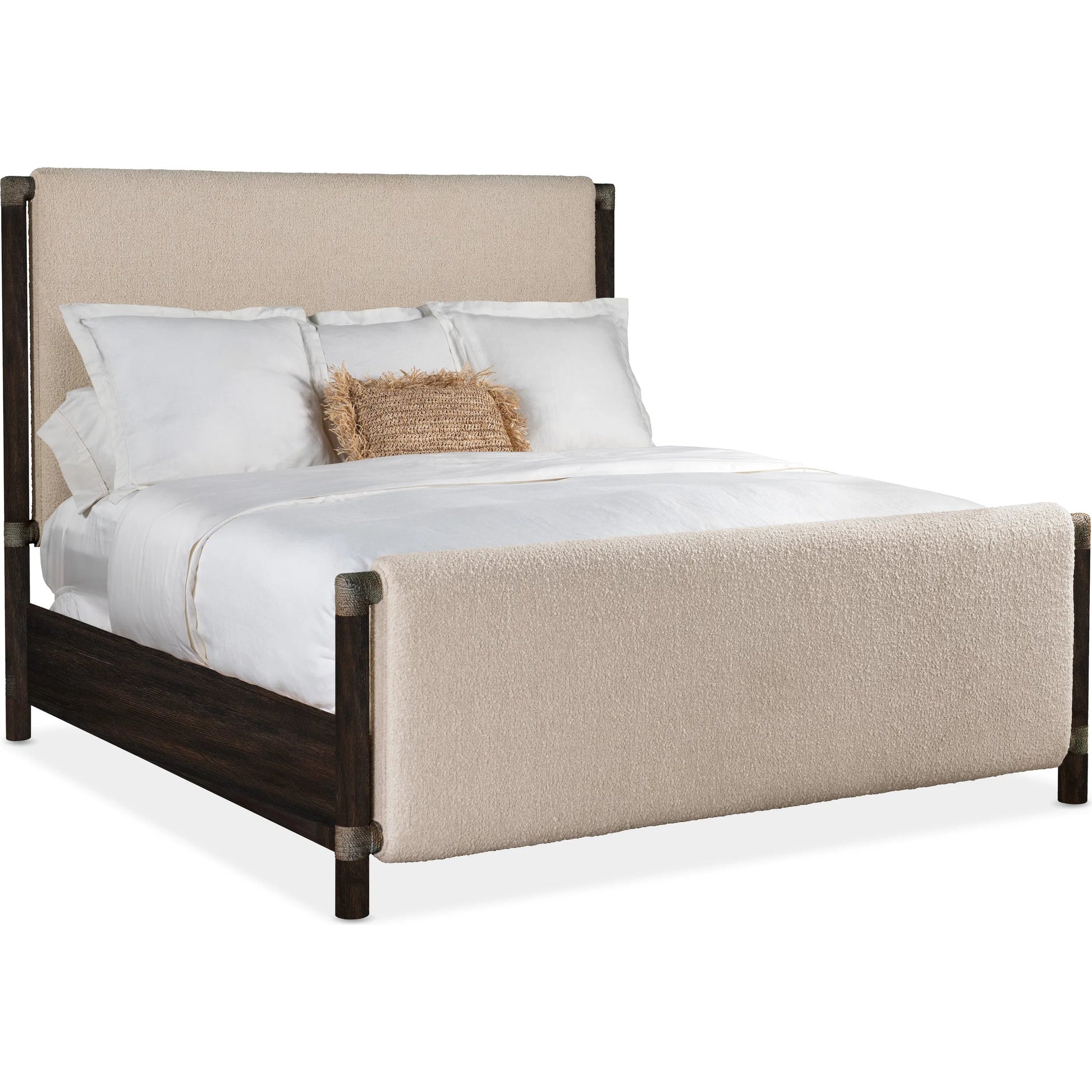 Retreat Upholstered Panel Bed by Hooker Furniture in beige. Made from 85% polyester, 10% acrylic, 5% cotton in a transitional style.