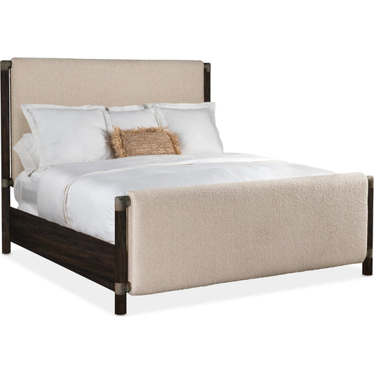 Retreat Upholstered Panel Bed by Hooker Furniture in beige. Made from 85% polyester, 10% acrylic, 5% cotton in a transitional style.