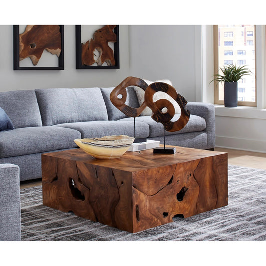 Carved Wood Swirl on Stand by Phillips Collection in brown, black. Made from wood, metal in a transitional style.