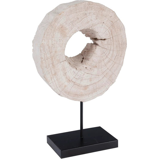 Eroded Wood Circle Sculpture on Stand by Phillips Collection in brown, black. Made from wood, metal in a modern style.