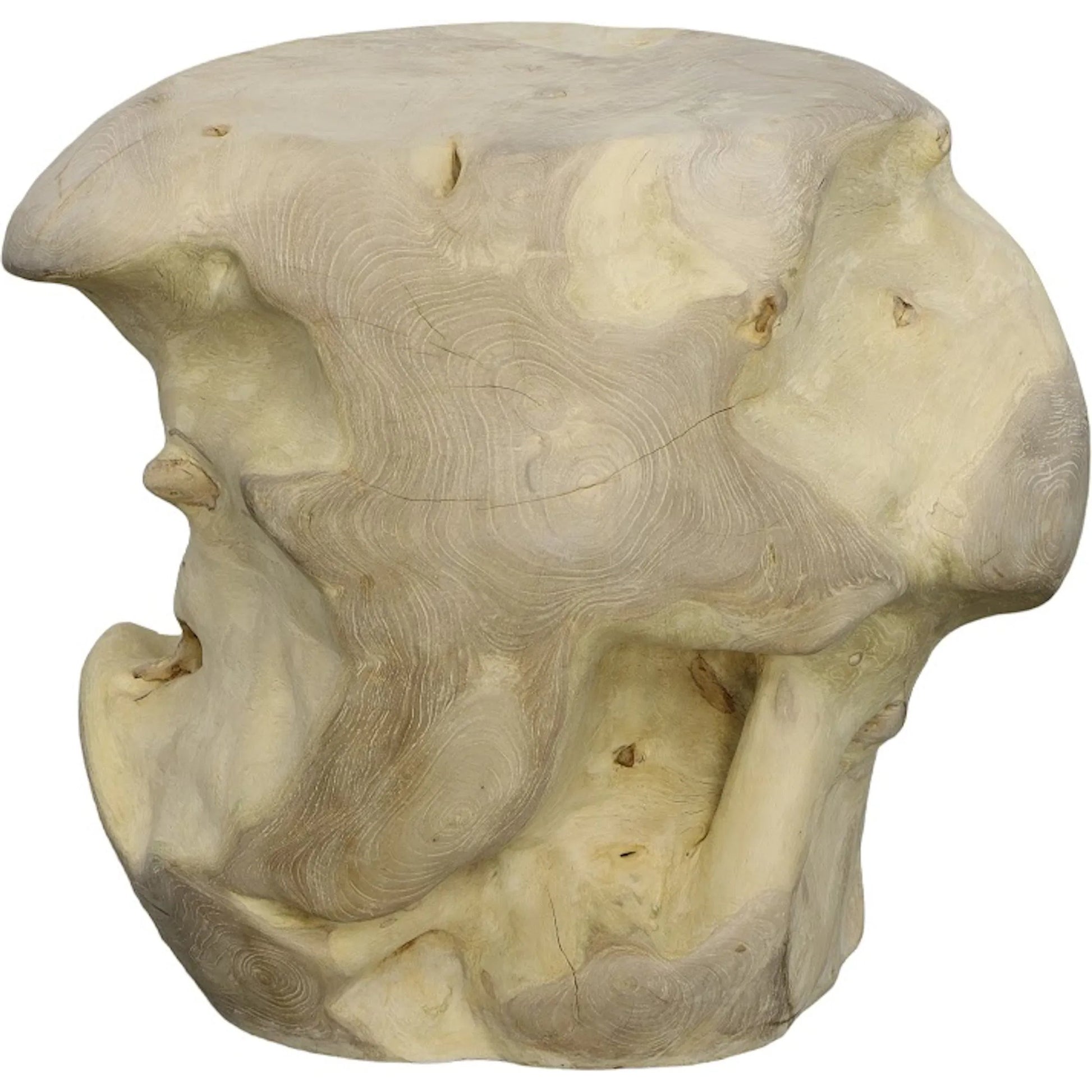 Teak Wood Ball Sculpture by Phillips Collection in off white and bleached. Made from wood, teak in a unique style.
