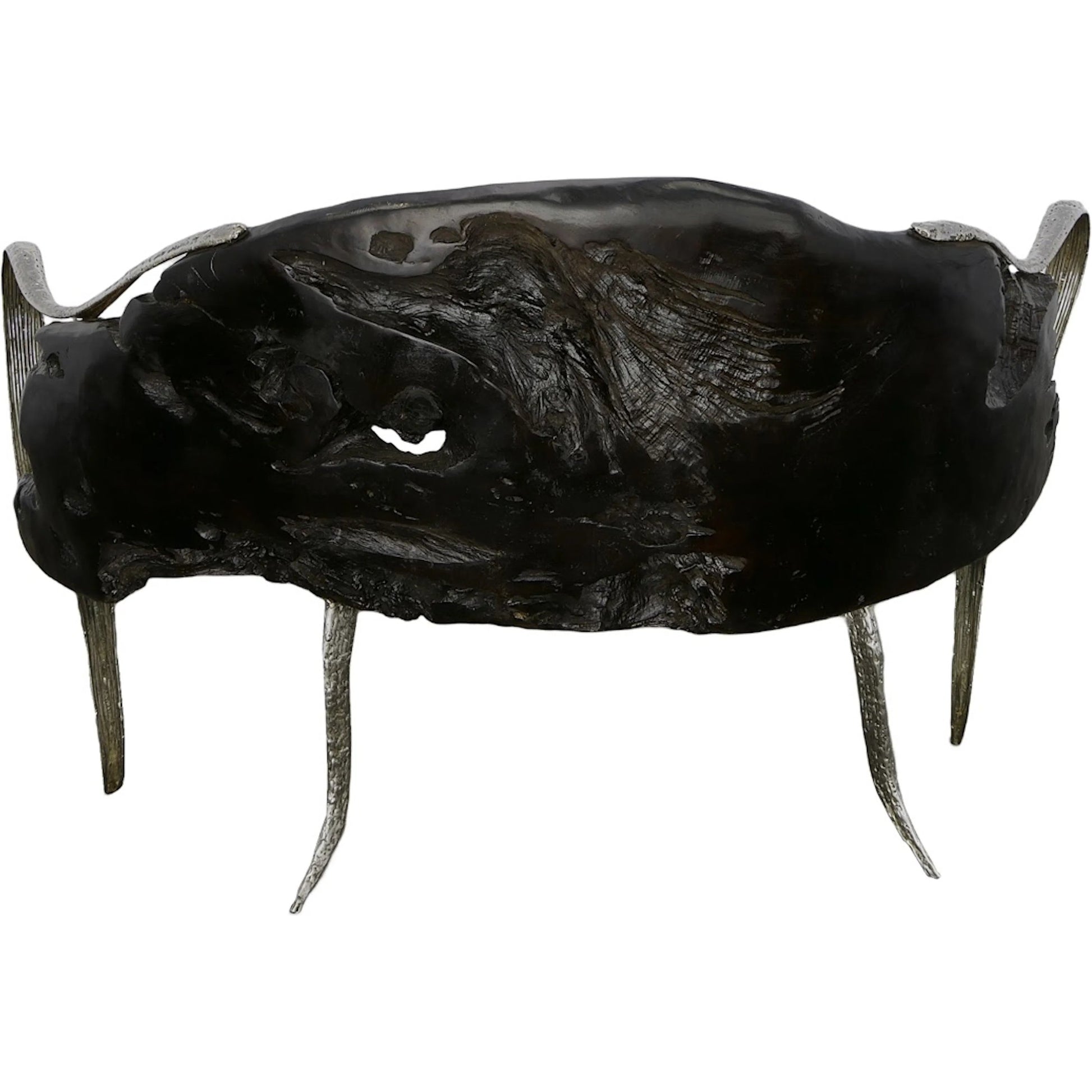 Graven Live Edge Bench by Phillips Collection in brown, black. Made from wood, teak metal, aluminum in a modern style.