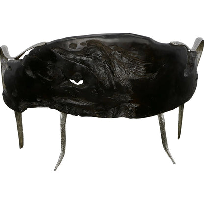 Graven Live Edge Bench by Phillips Collection in brown, black. Made from wood, teak metal, aluminum in a modern style.