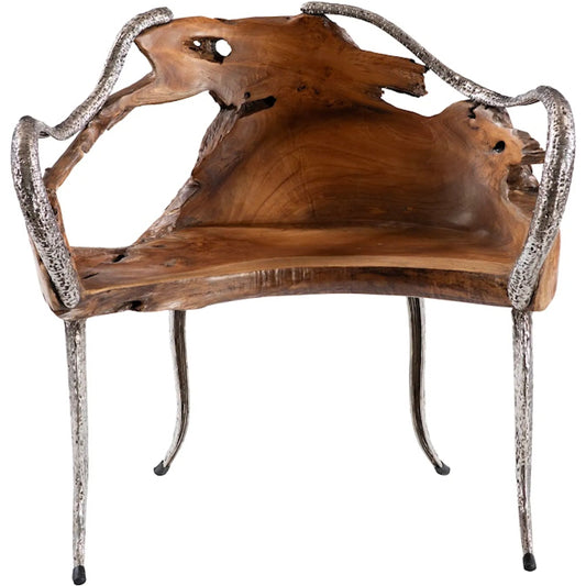 Graven Live Edge Chair by Phillips Collection in black, brown and natural. Made from wood, teak metal, stainless steel in a unique style.