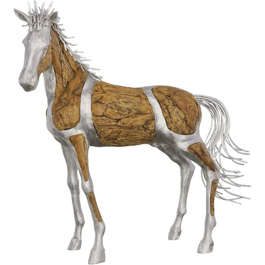 Mustang Horse Woodland Sculpture by Phillips Collection in brown, silver. Made from metal, wood in a modern style.