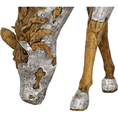 Mustang Horse Armored Sculpture Grazing by Phillips Collection in silver, brown. Made from metal, wood in a modern style.