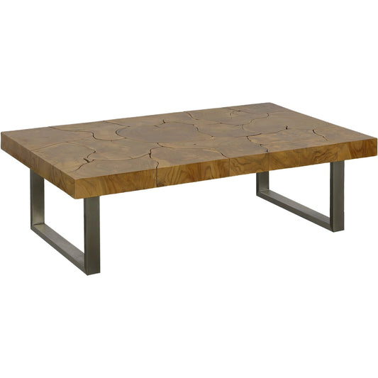 Teak Slice Coffee Table by Phillips Collection in brown, silver. Made from teak wood, stainless steel in a modern style.