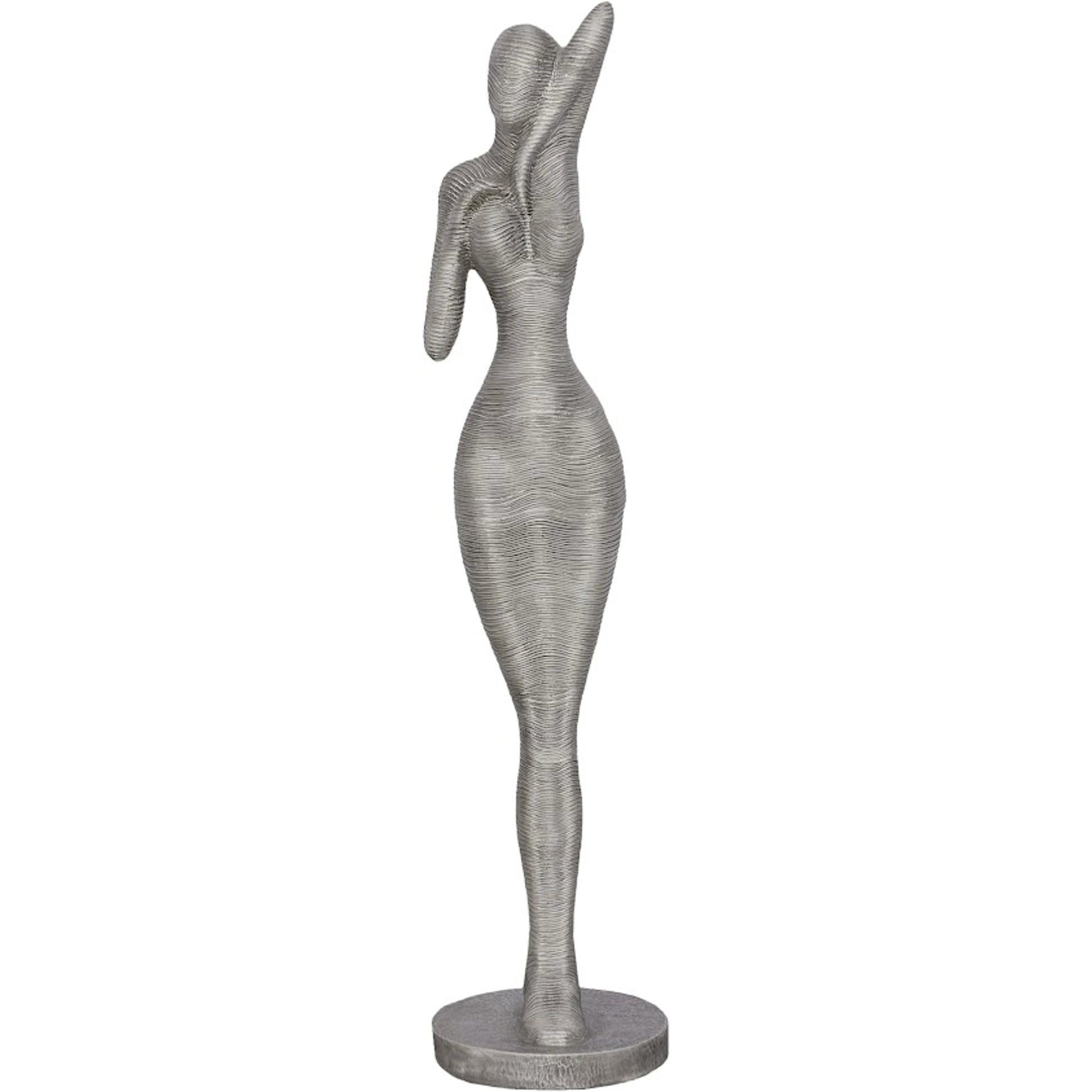 Admiring Standing Sculpture by Phillips Collection in silver. Made from metal, aluminum in a modern style.