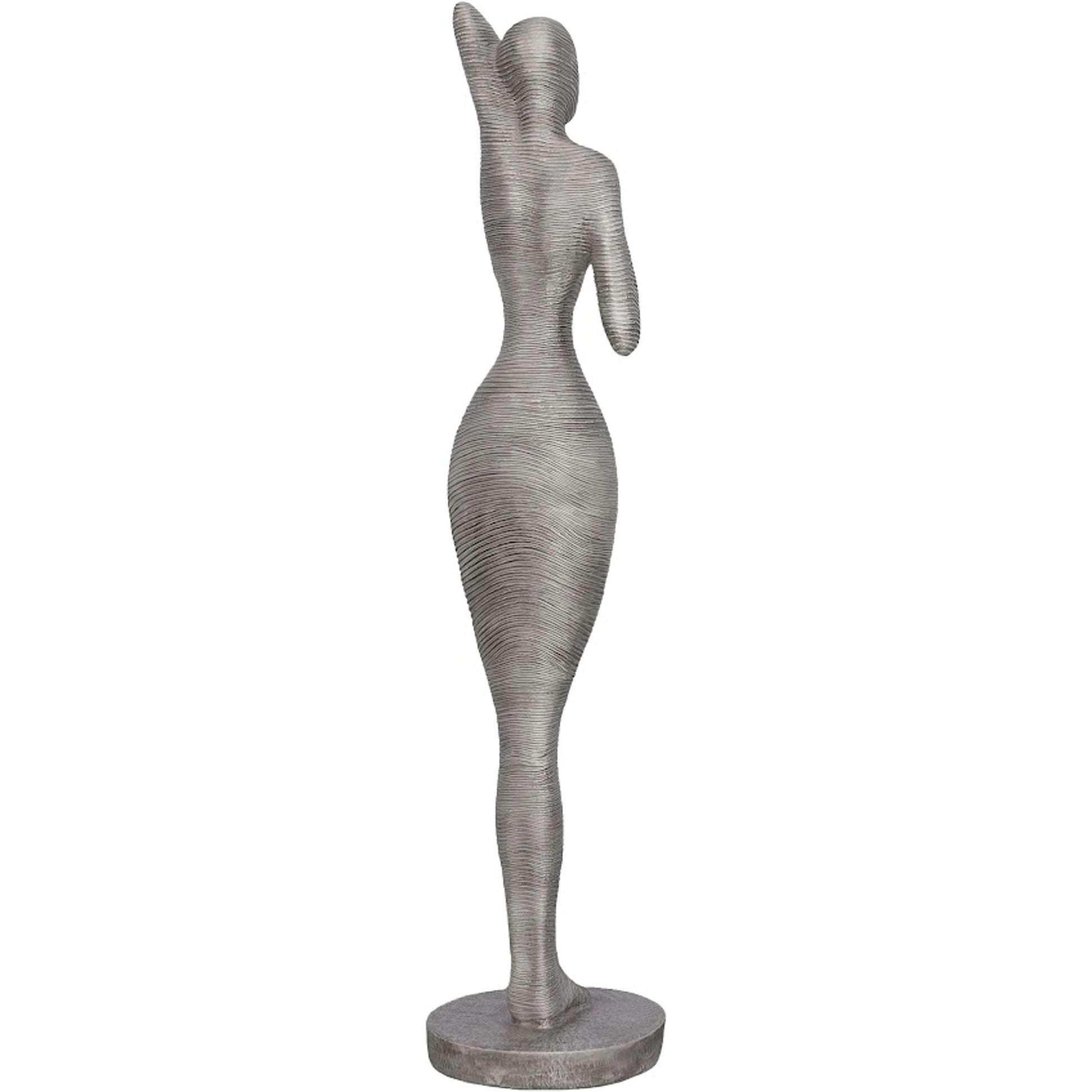Admiring Standing Sculpture by Phillips Collection in silver. Made from metal, aluminum in a modern style.