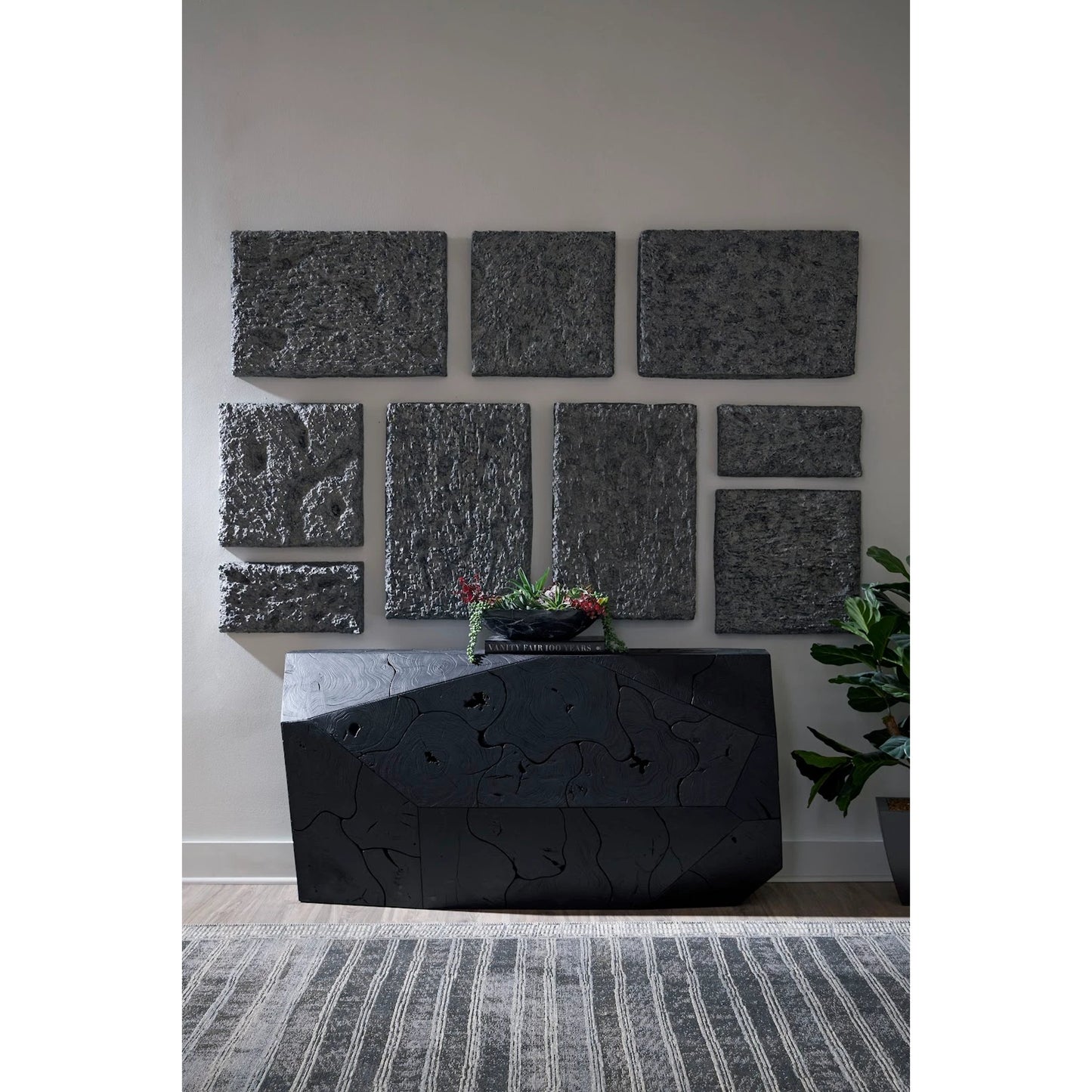 005 SI-2138197 | Lifestyle | Etched Rock Puzzle Wall Tiles (Set of 9) by Phillips Collection in gray. Made from resin in a modern style.