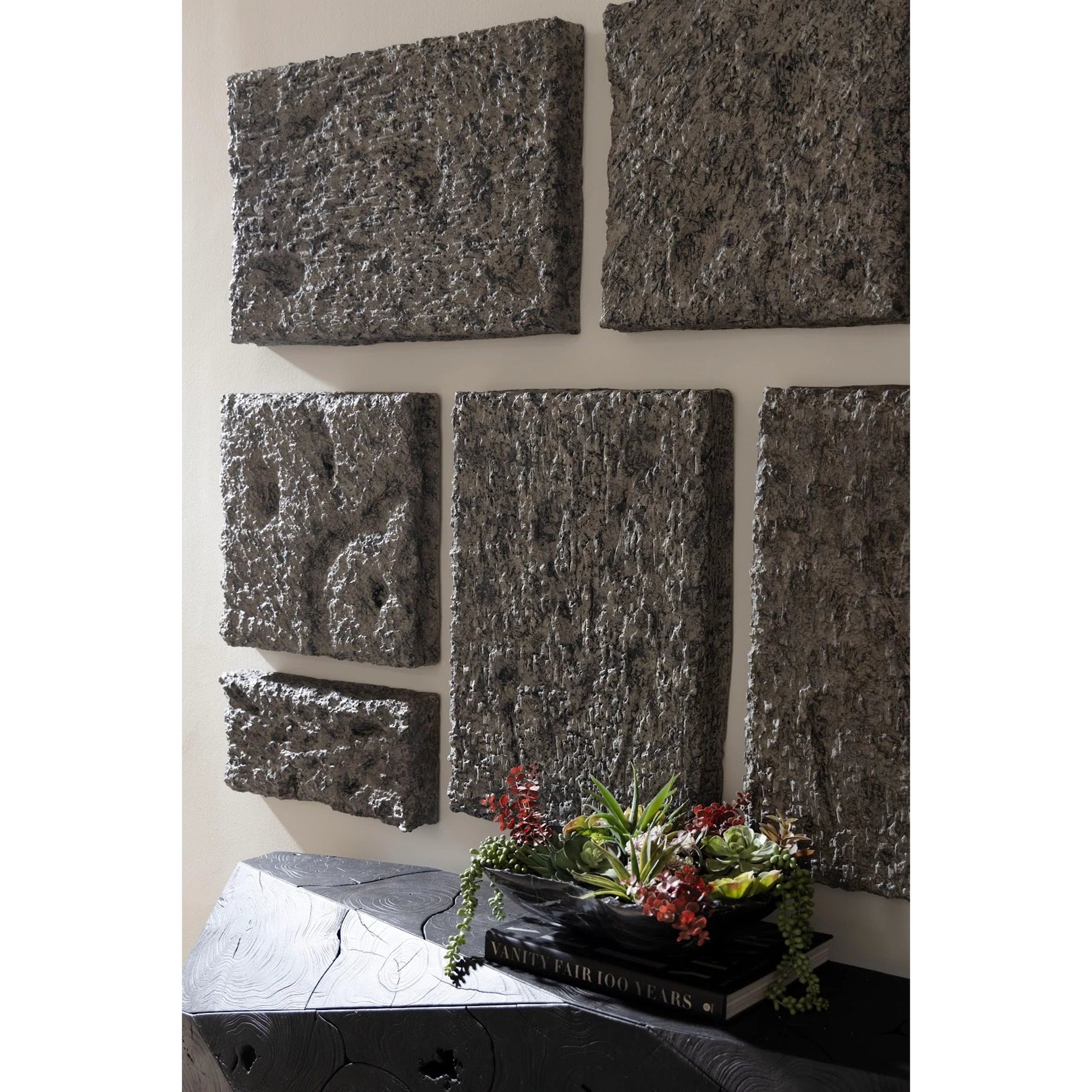 Etched Rock Puzzle Wall Tiles (Set of 9) by Phillips Collection in gray. Made from resin in a modern style.