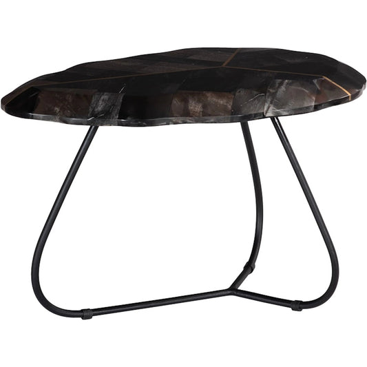 Mosaic Leaf Petrified Coffee Table by Phillips Collection in black, gold and natural. Made from petrified wood metal, stainless steel in a unique style.
