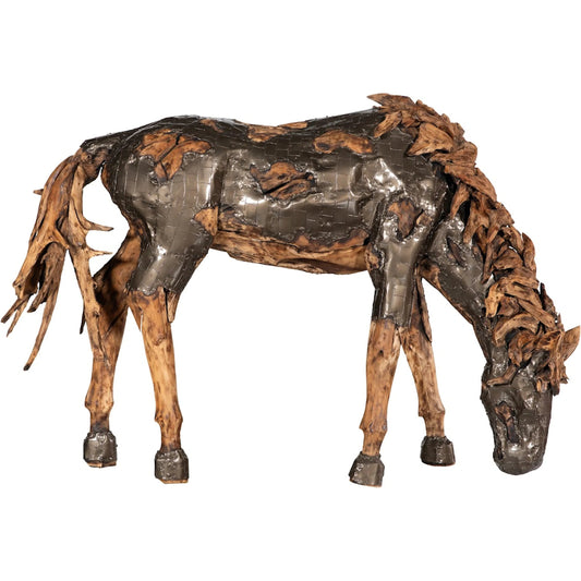 Mustang Horse Armored Sculpture by Phillips Collection in brown. Made from wood, metal in a unique style.