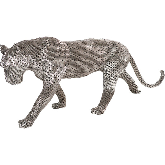 Panther Pipe Sculpture Walking by Phillips Collection in silver. Made from metal, stainless steel in a unique style.