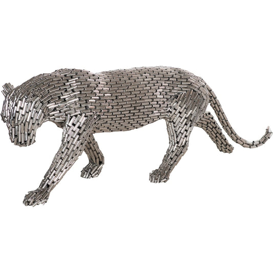 Panther Pipe Sculpture Walking by Phillips Collection in silver. Made from metal, stainless steel in a unique style.